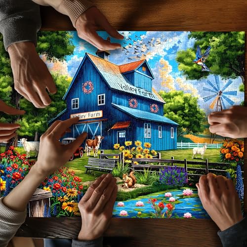Farm Puzzles for Adults 1000 Pieces, Country Life Nature Landscape Puzzle Features Flower Bird Cow, Barn Puzzles Scenic, Challenging Jigsaw Puzzles by PICKFORU - Image 6