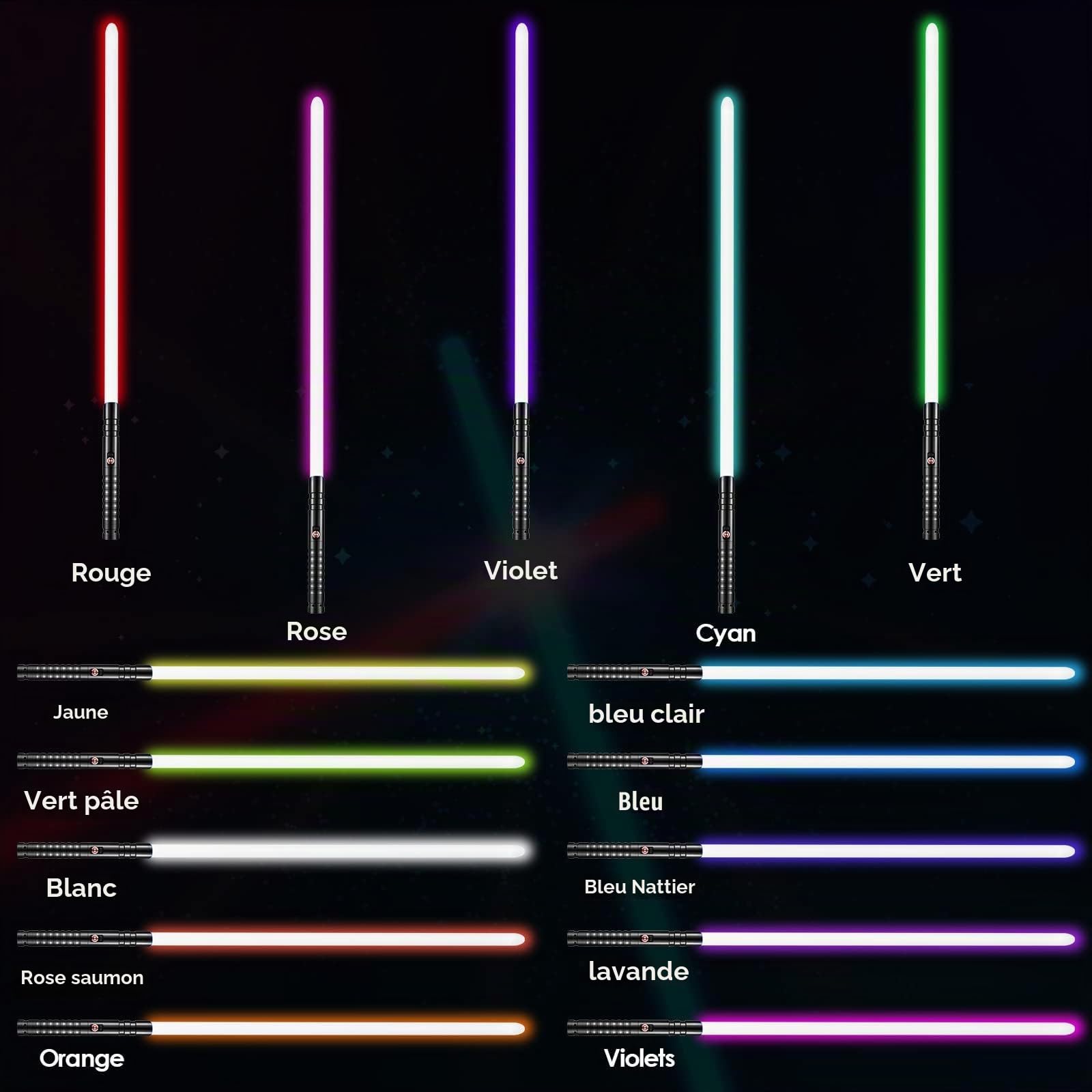 Sabre Laser RGB Duel Lightsaber 15 Couleurs 12 Soundfonts de Combat Simulés,Cadeaux de Noël & Jedi Knight Cosplay丨Chargement USB Noir