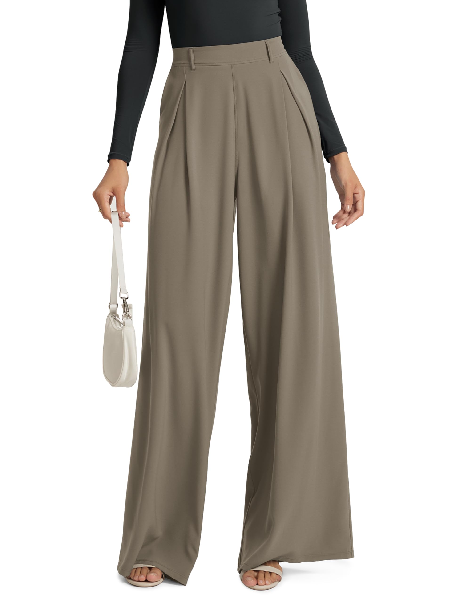 ODODOS Chiffon Flowy Pleated Wide Leg Pants
