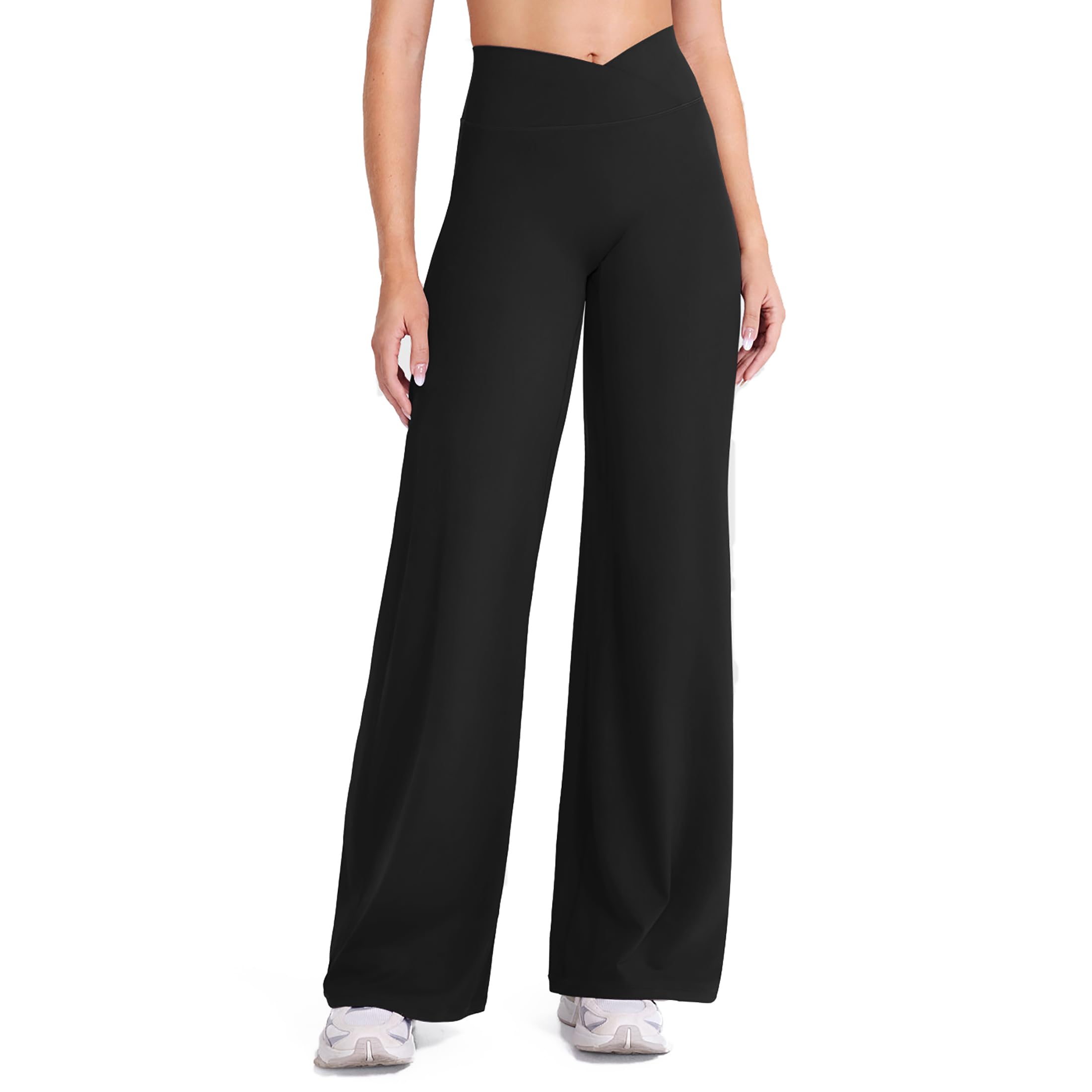 Pantalones de yoga para mujer, sin costuras, rectos elegantes, cruzados, cintura alta, pantalones deportivos anchos con control de abdomen, opacos, elásticos, pantalones de ocio