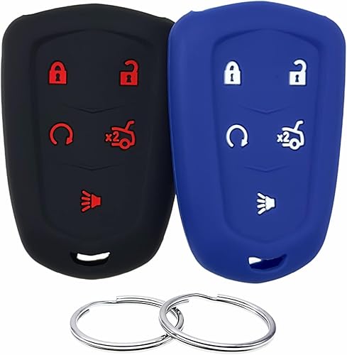 REPROTECTING Funda de goma de silicona compatible con Cadillac ATS CT6 CTS Escalade Escalade ESV SRX XT5 XTS 2014-2019 (negro azul)