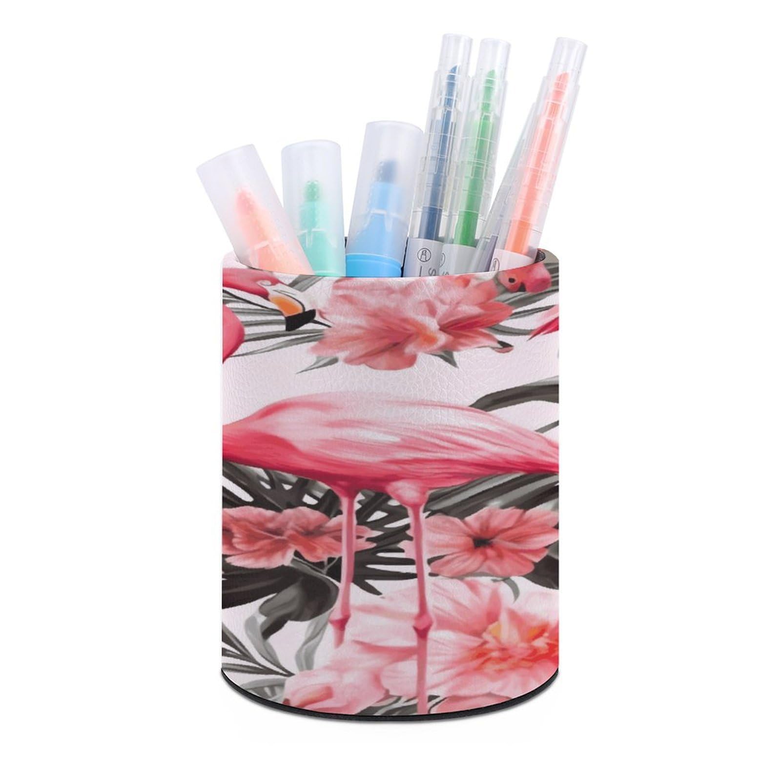 VstaDank Flamingo Floral Printed Pen Holder for Desk Makeup Brush Holders Stylish Pen Cup Cute Pencil Cup Round Pencil Holder Decor Brush Scissor Holders for Multifunctional Office Supplies