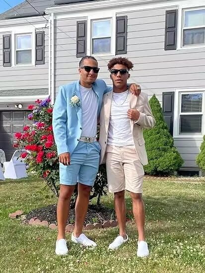 Men's 2 Piece Shorts Suit Slim Fit Suits Tuxedo for Summer Beach Wedding Prom Groom Blazer and Short Pants Set2