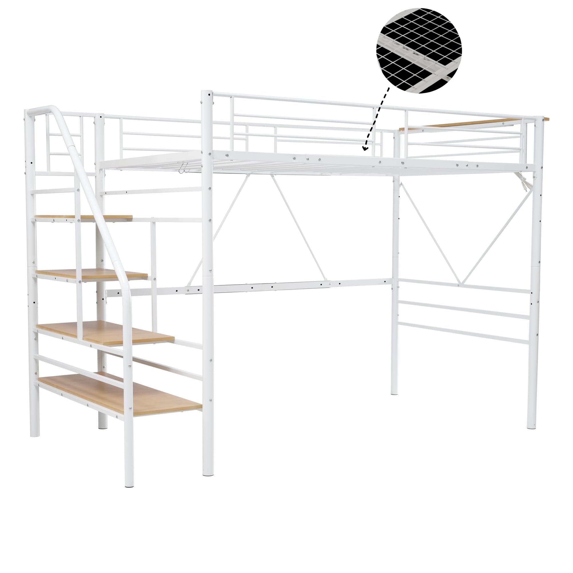 メッシュ床板】SDロフトベッド階段付きパイプベッドセミダブル