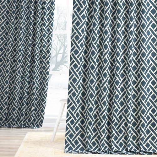 Image of HPD Half Price Drapes Modern Geometric Printed Curtains Luxury Cotton Curtains 108 Inches Long (1 Panel) Room Darkening Curtains for Bedroom & Living Room, 50W x 108L, Crosshatch Geometrical Blue