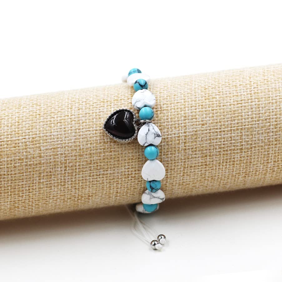 Image of Uloveido Color Changing Heart Mood Charm Bracelet for Mother Gift, Handmade Natural Turquoise Bracelet for Mom Grandmother Birthday Mother Day Gift Y3706