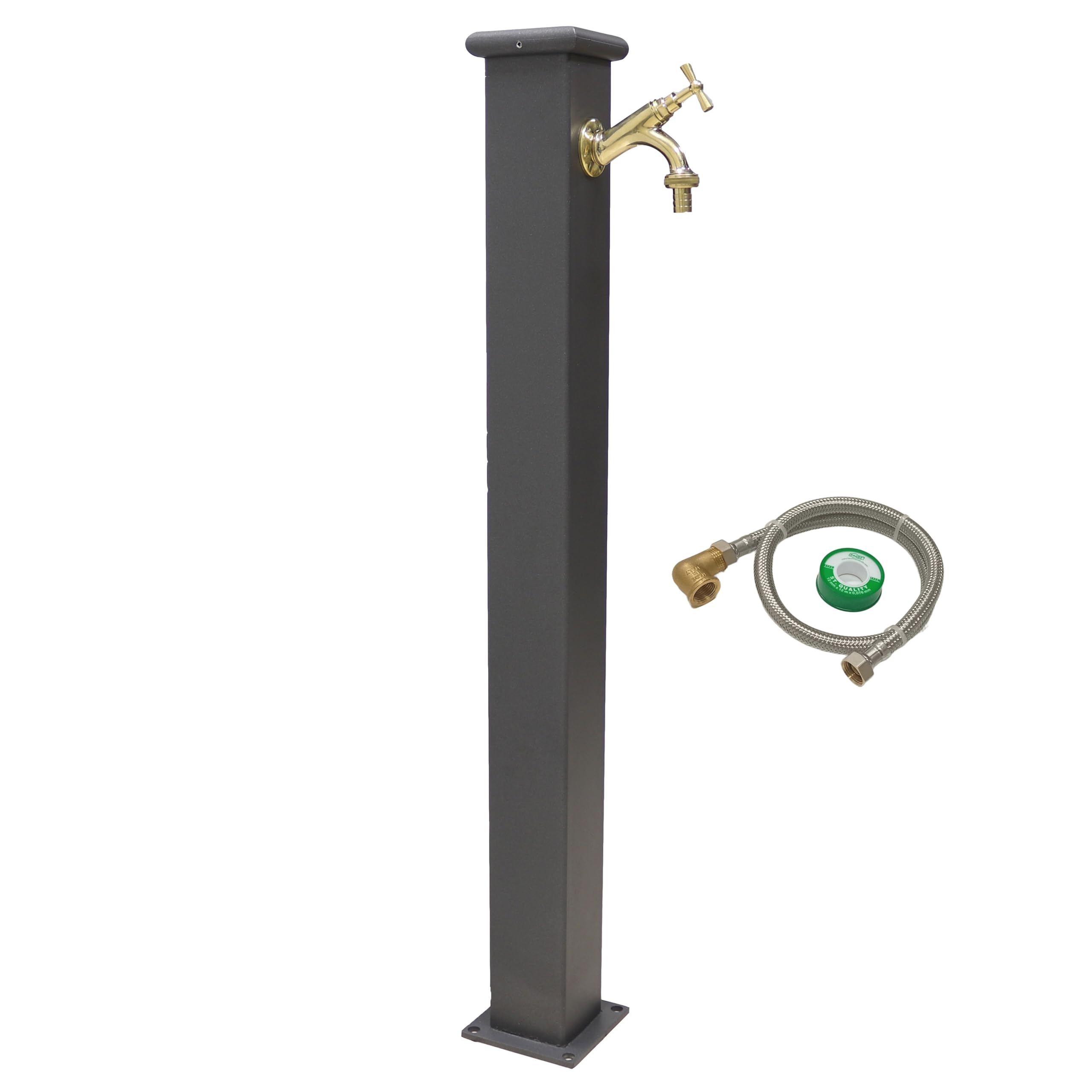 FONDERIA BONGIOVANNI Fuente de columna modelo Olimpia de acero con grifo de latón pulido 303L para exterior casa jardín color gris hierro fundido
