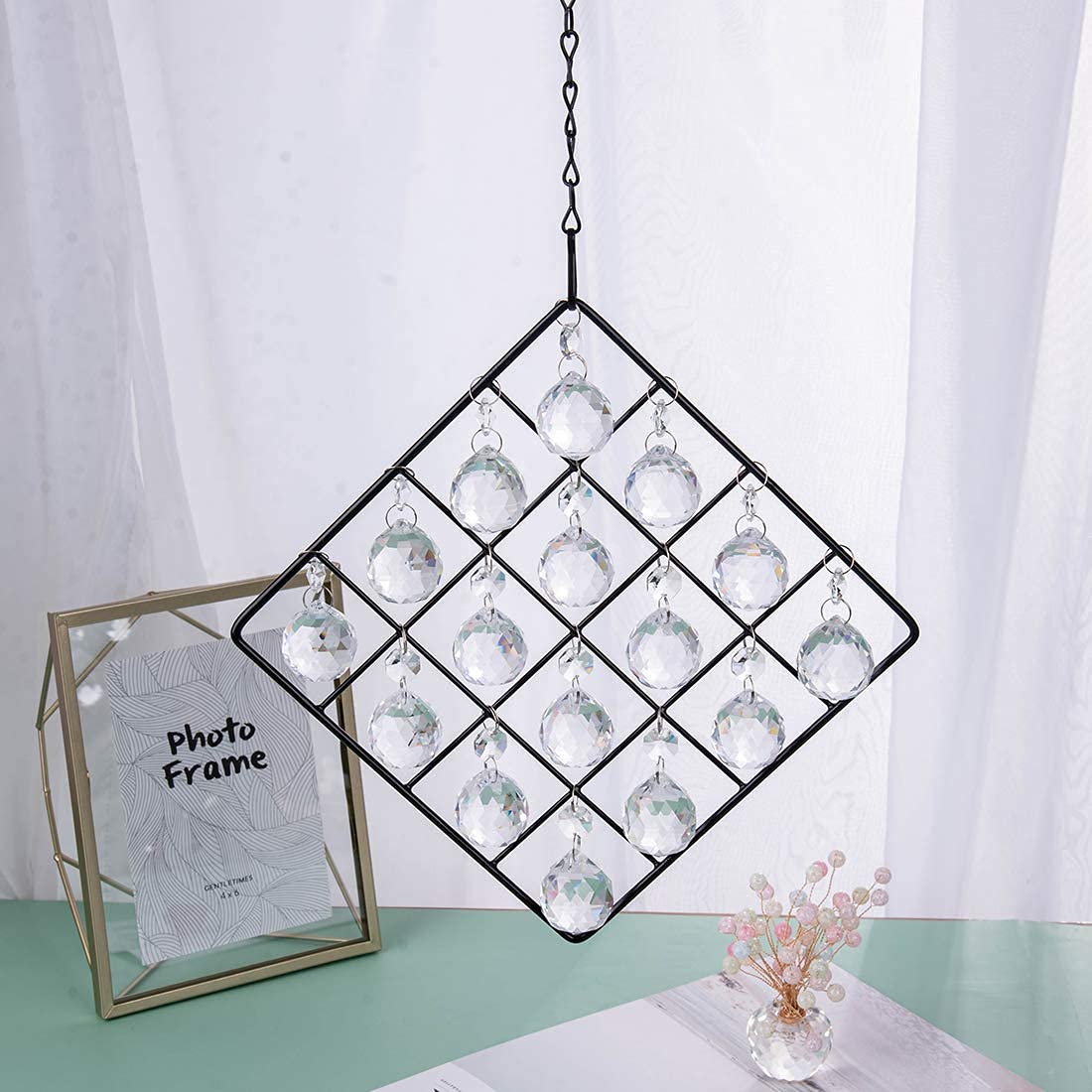 WEISIPU Colorful Crystal Ornaments - Metal Crystal Garden Pendant Rainbow Crystal Ornament Crystal Ball Prism for Window, Garden, Home Decoration (Transparent)