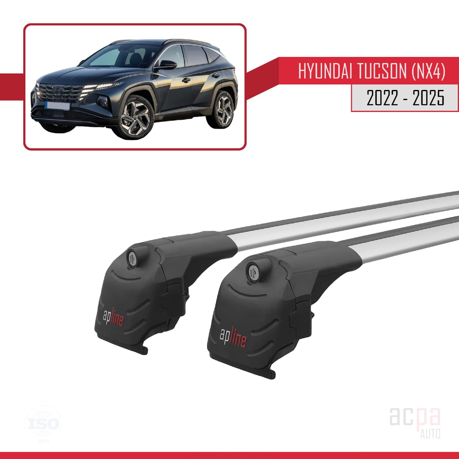 Bagażnik dachowy kompatybilny z Hyundai Tucson (NX4) 2022-2023, bagażnik dachowy ACE-2, szary