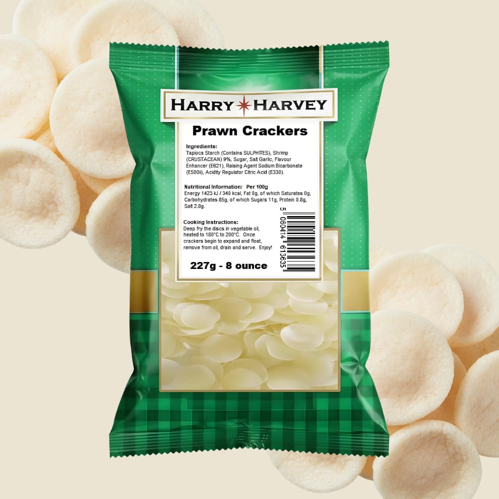 Harry Harvey Prawn Crackers Uncooked 227g | Chinese Prawn Crackers for Takeaway Style at Home | Uncooked Prawn Crackers Discs, Fry Until Fluffy & Crispy | Authentic Prawn Crisps & Prawn Chips Snack