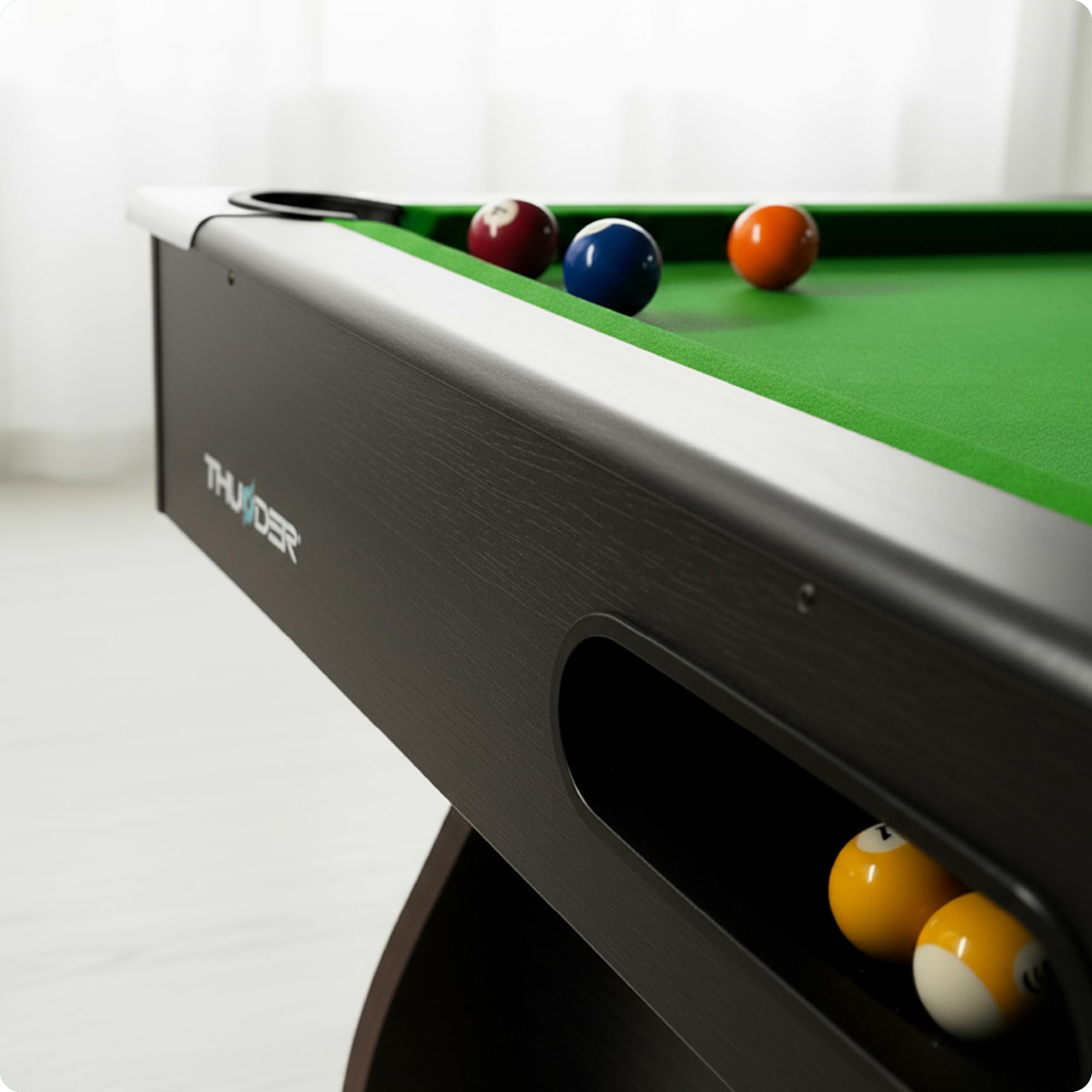 Billardtisch 7ft/8ft/9ft Schwarz oder Braun, MDF Poolbillardtisch mit Kugelrücklauf und Zubehör, optional mit Tischtennis- und Airhockey-Auflage