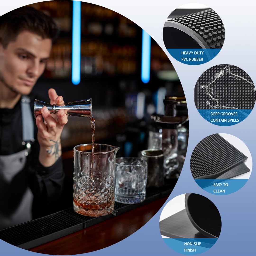 Juego de 4 alfombrillas de bar duraderas de 0.4 pulgadas de grosor para derrames, para cafeterías, restaurantes y encimeras, tapete de secado de platos de vidrio (negro, 1 unidad/18 x 12