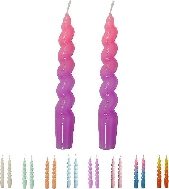 Gedengni Spiral Taper Candles Pink and Light Purple Bicolor Twisted Candles Sticks Multi-Coloured2PCS 7.5inch Unscented Candles for Decoration Weddings Dinners (Pink+Light Purple)
