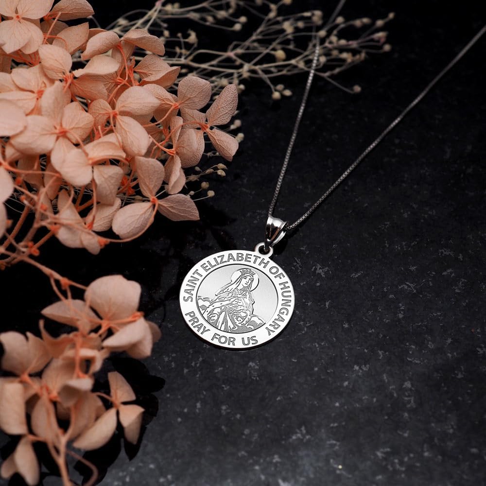PicturesOnGold.com Saint Elizabeth of Hungary Religious Medal - 2/3 Inch Size of Dime, Sterling Silver - Image 7