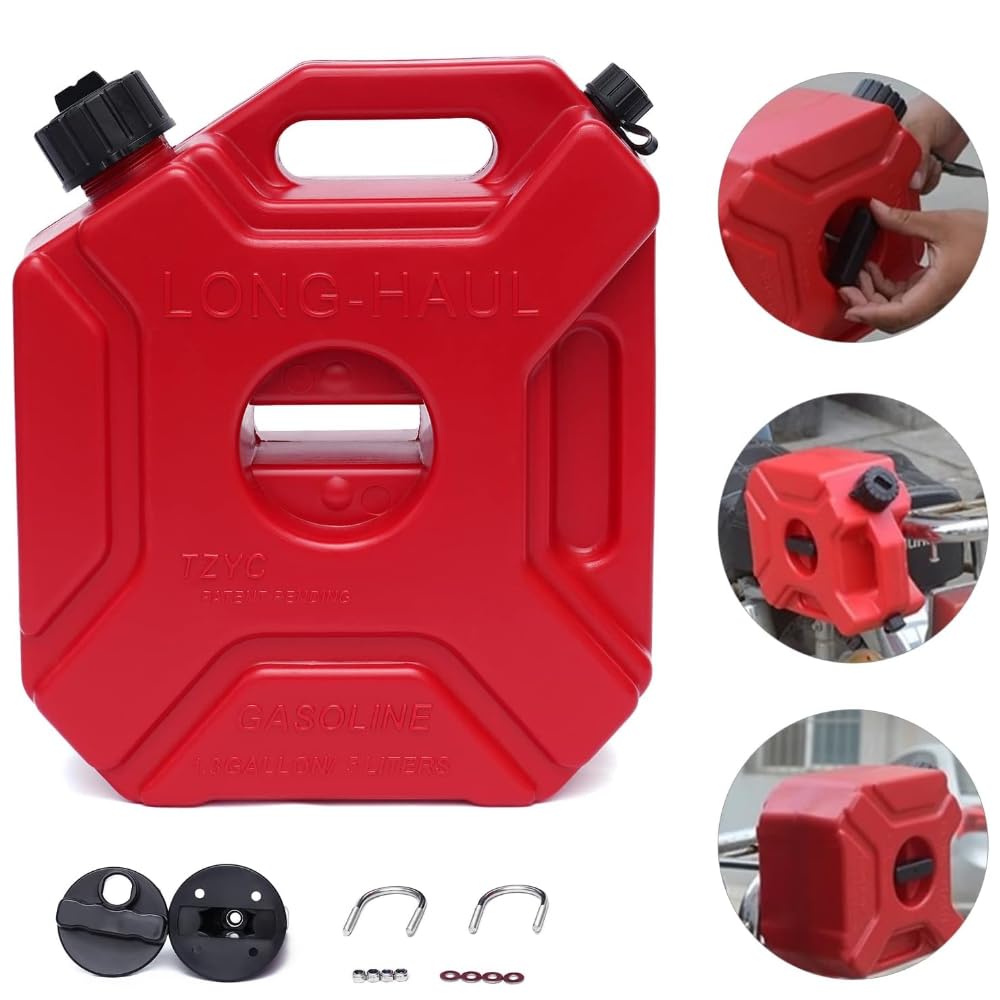 5 Litre Bidón de Gasolina Tanque de Combustible Portátil Gasolina Almacenamiento Depósito de Combustible Diesel Tanque de Gas con Tubo Soporte para Motocicleta Coche UTV ATV