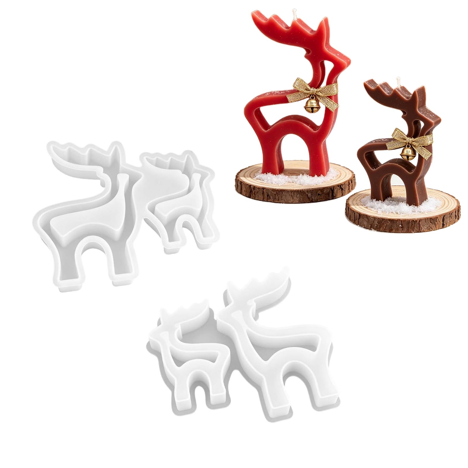 Tsophreniq Translucent Silicone Christmas Deer Mold, Double Reindeer Mold for Holiday Handcraft Projects and Seasonal Tabletop Decor, 13.5X3CM Christmas Deer Holiday Reindeer Silicone Double