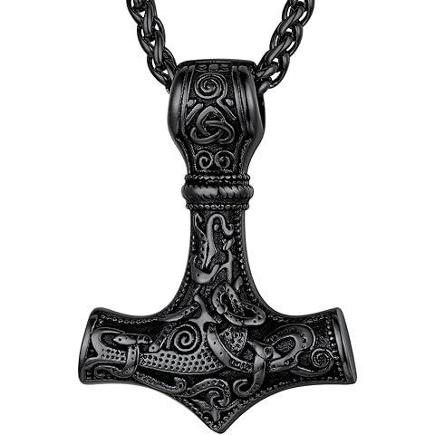 FaithHeart Viking Thor's Hammer Talisman Necklace for Men, Vintage Norse Mjolnir Amulet Pendant with Sturdy Wheat Chain, Stainless Steel Jewelry (Gift Box)