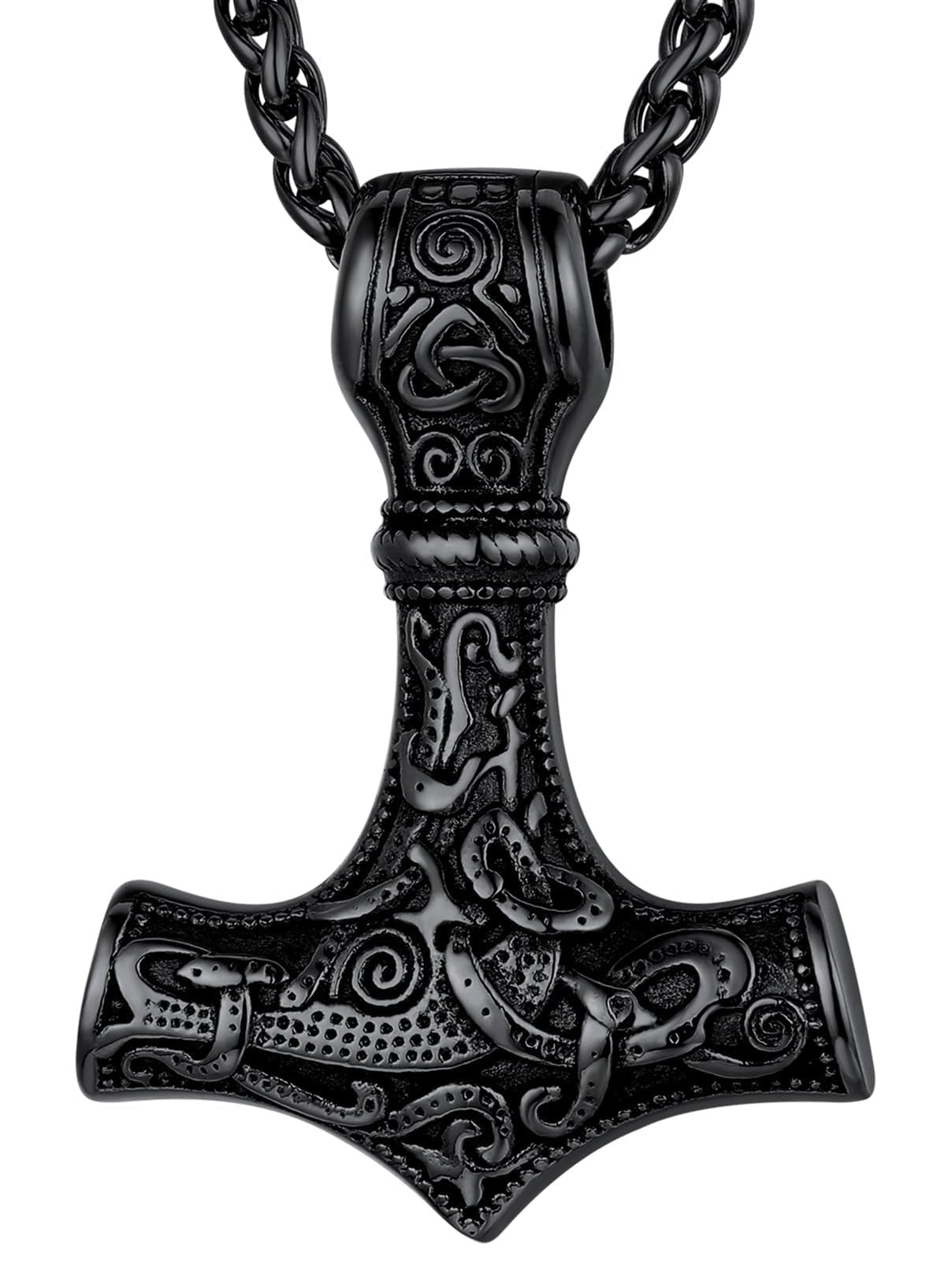 FaithHeart Viking Thor's Hammer Talisman Necklace for Men, Vintage Norse Mjolnir Amulet Pendant with Sturdy Wheat Chain, Stainless Steel Jewelry (Gift