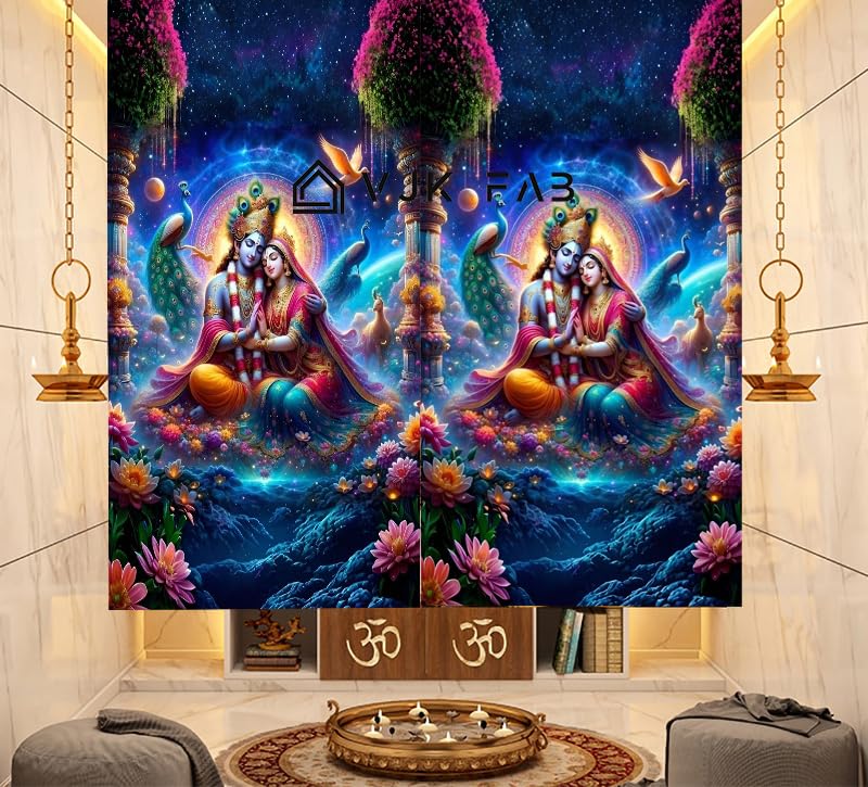 Image of Digital Printed God Curtains for Poojaroom /Temple Curtain for Home, Mandir Parde 4x7 feet Set of 2 Door Parde