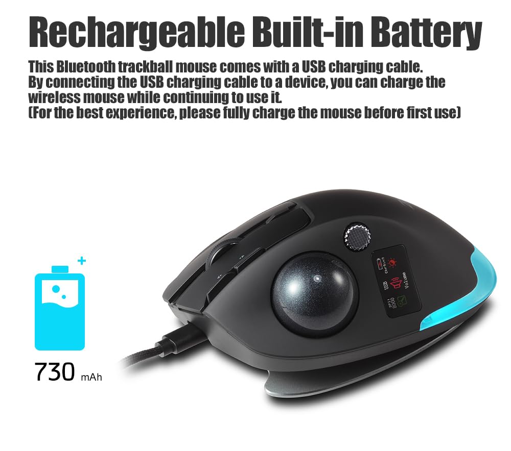 zelotes Kabellose Trackball Maus mit Display,Bluetooth,4800DPI,9 Tasten,Daumenbedienung,Wiederaufladbar, Ergonomische Design,Maus Kabellos Funkmaus für Laptop,PC,Tablets