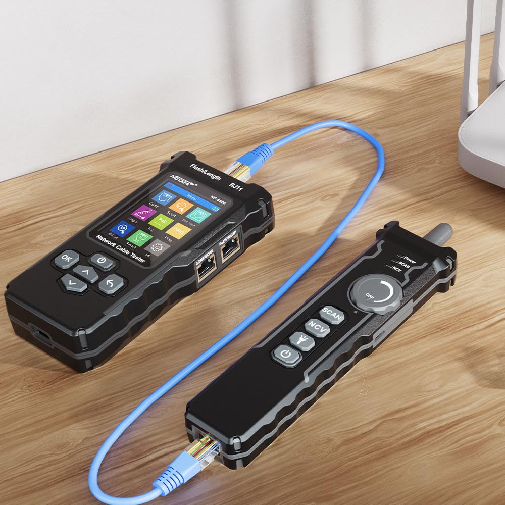 NF-8506 Netzwerk-Kabeltester mit IP-Scanner, TDR, PoE, Ping-Test und Netzwerkgeschwindigkeitstest - Ethernet-Kabeltoner für RJ11/RJ45/CAT5/CAT6 LAN, Telefonkabel-Finder und Port-Flash-Tool (NF-8506)