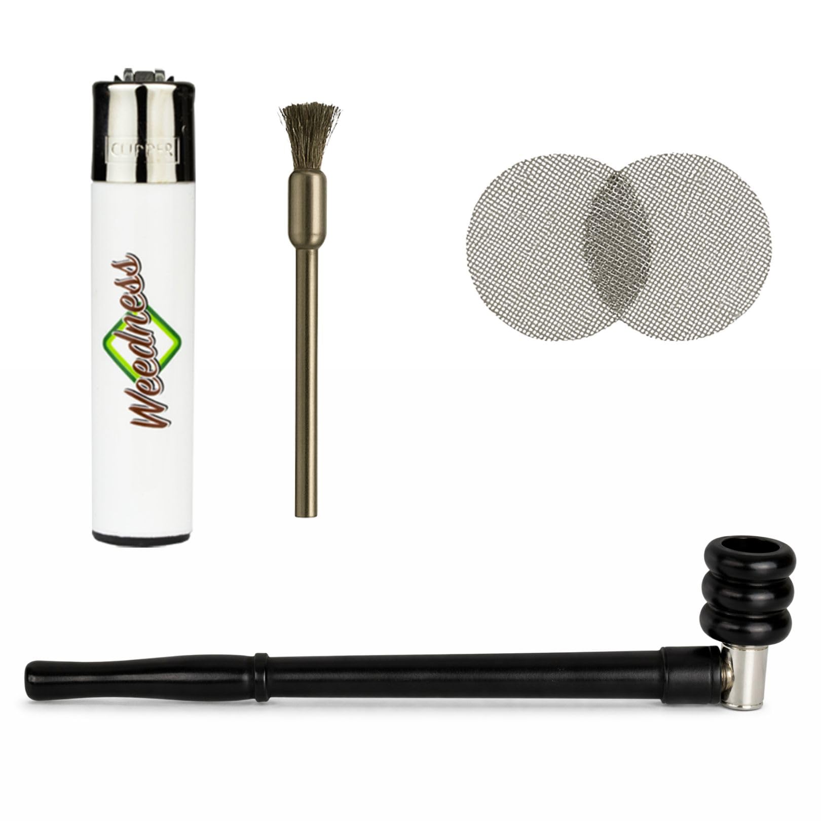 Weedness Holz-Metall-Gandalf-Pfeife Schwarz 20 cm aus Ebenholz Handgeschnitzt 4-teiliges Set – Holzpfeife Set Einsteiger Tabakpfeife Holzpfeifchen Smoking Pipe Lange Purpfeife Friedenspfeife