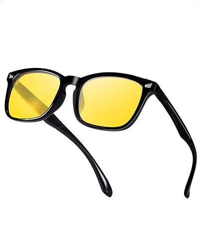 TJUTR Night Vision Driving Glasses for Men Women, Polarized Anti Glare Yellow Lens Glasses for Driving at Night Time TN2482