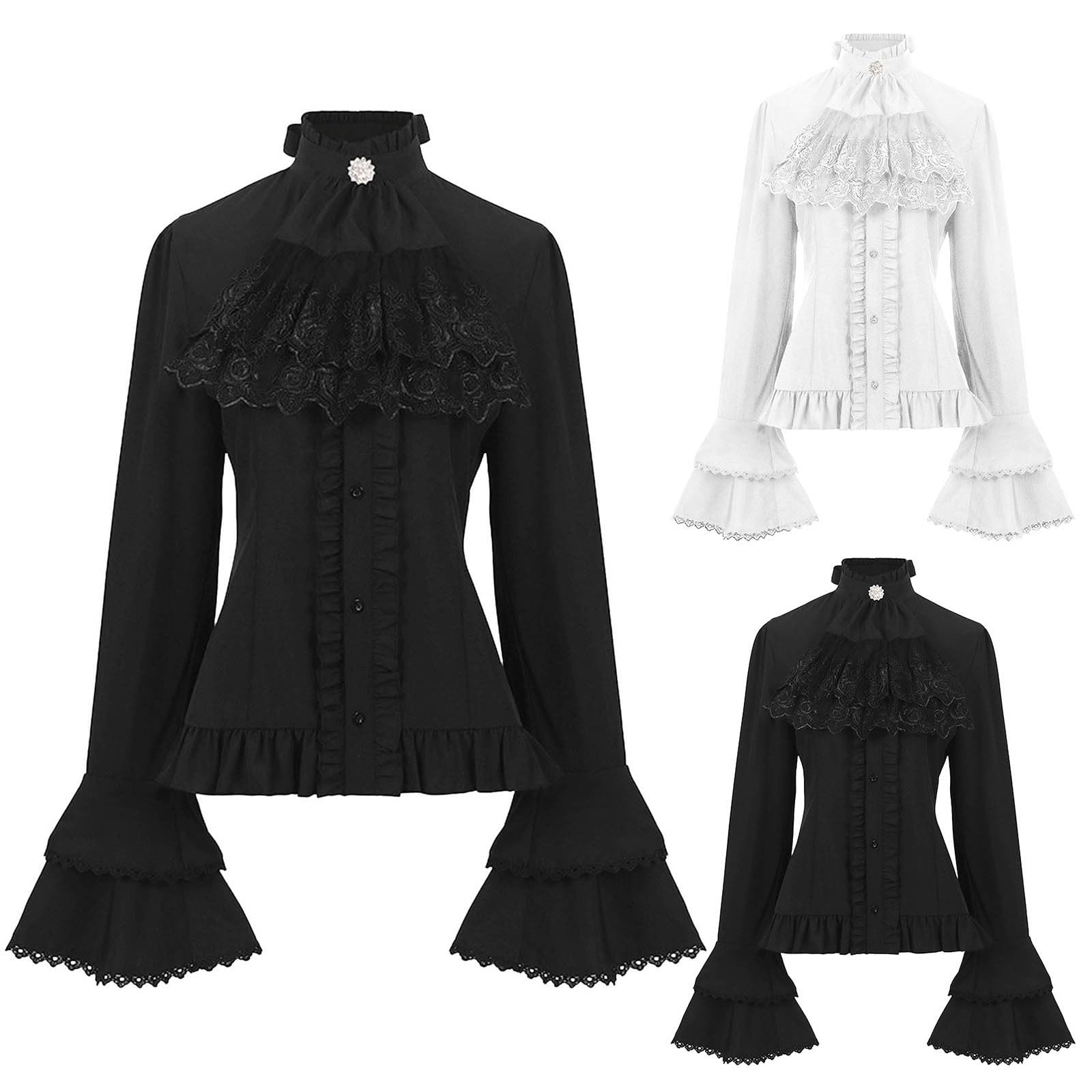 Camicetta da donna medievale Lolita camicia a maniche lunghe in pizzo volant camicetta steampunk gotica camicia halloween carnevale cosplay party vittoriano rinascimentale camicia con volant