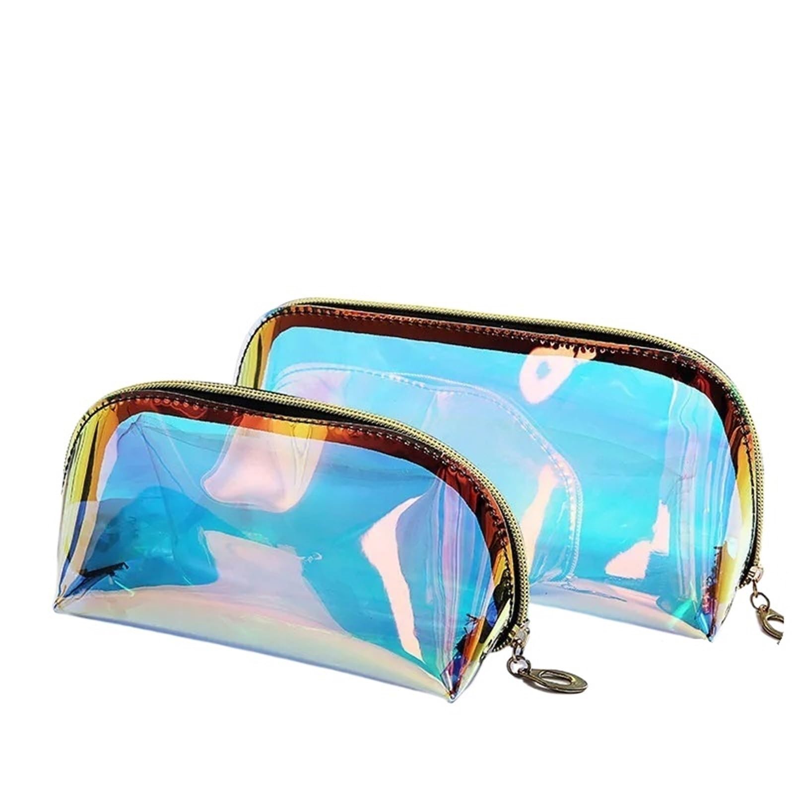 100Pcs Transparent Holographic PVC Cosmetic Zipper Bags Waterproof Travel Plastic Laser Ladies Makeup Pouch(21x11x8cm)