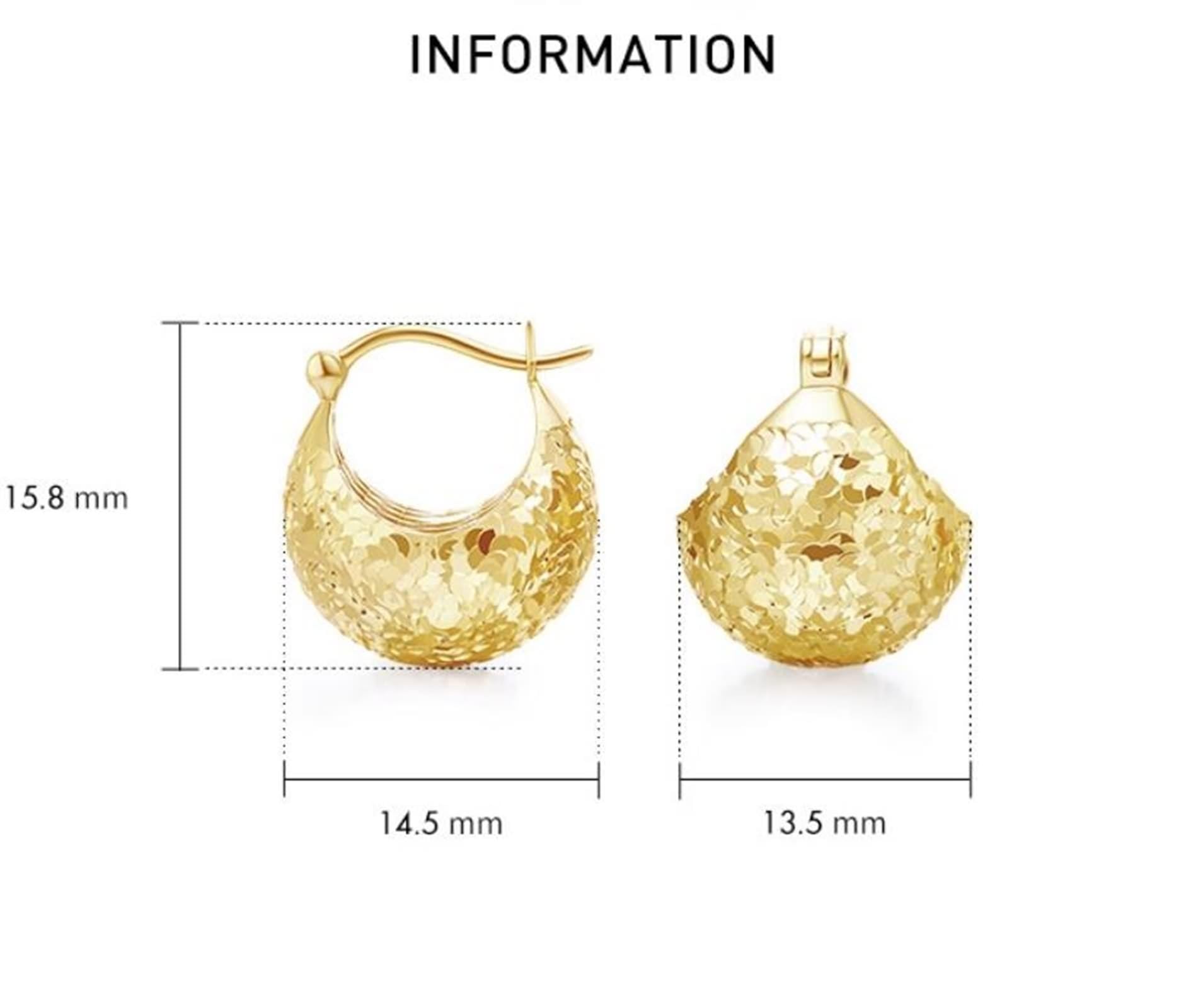 Epinki 9K/14K/18K żółte złoto Creole Hoop prawdziwa biżuteria, kulki cekiny damskie kolczyki, kolczyki sztyfty bezniklowe 18/14/9-karatowe złoto