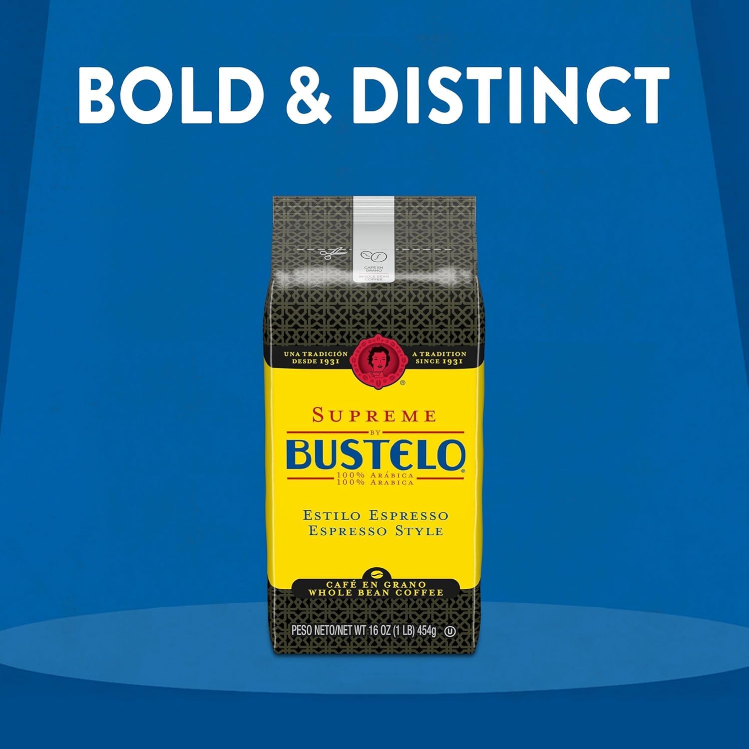Café Bustelo Supreme by Bustelo Espresso Style Dark Roast Whole Bean Coffee, 16 Ounce (Pack of 8), Red
