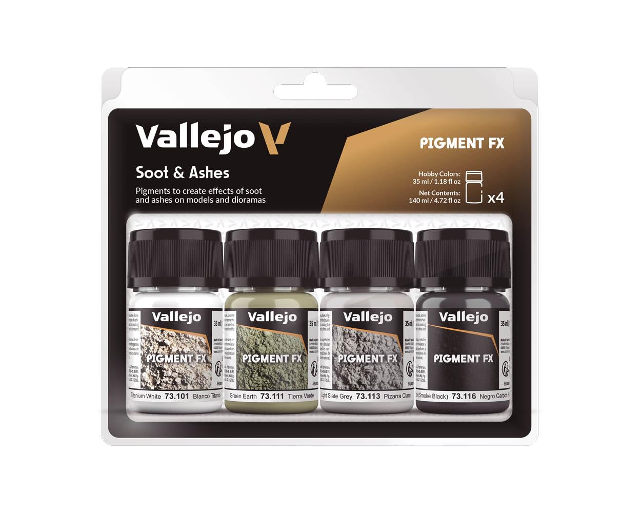 Acrylicos Vallejo"Soot & Ashes" Pigments Set, 35 ml (Pack of 4)