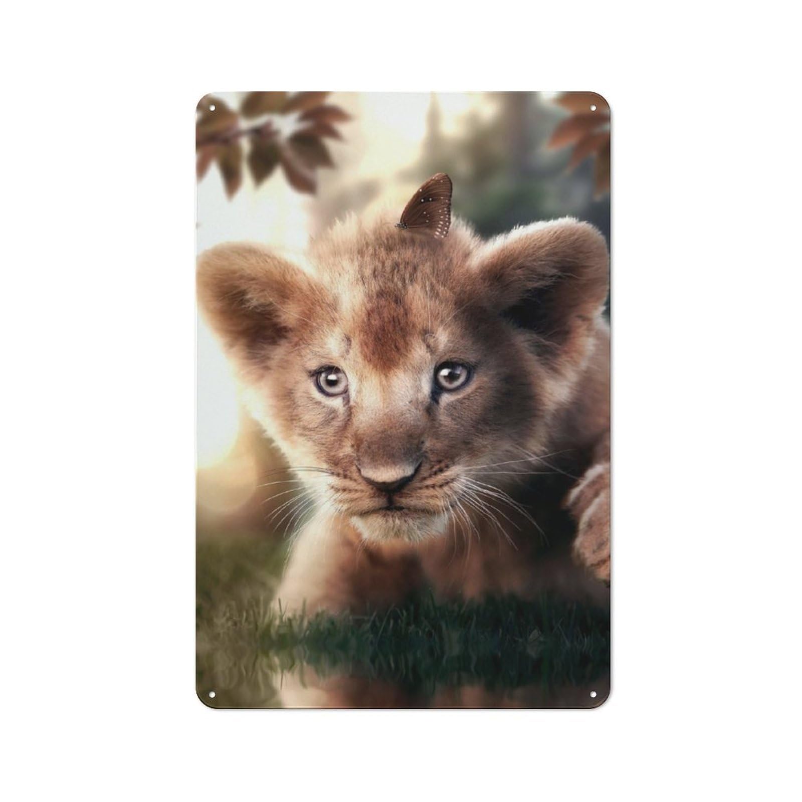 Junmoney Lion Cub And Butterfly 30X20cm Rustic Metal Sign With For Guest Room Or Hallway, For Vintage Wall Decor Fans, For Metal Sign Collectors