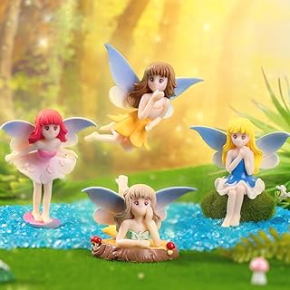 Purple Star 4PCS Fairies for Fairy Gardens Accessories Ornaments Small Fairy Figures Miniature Figurines Little Plastic Fairys Cake Topper Decorations Mini Statues Gifts Blue