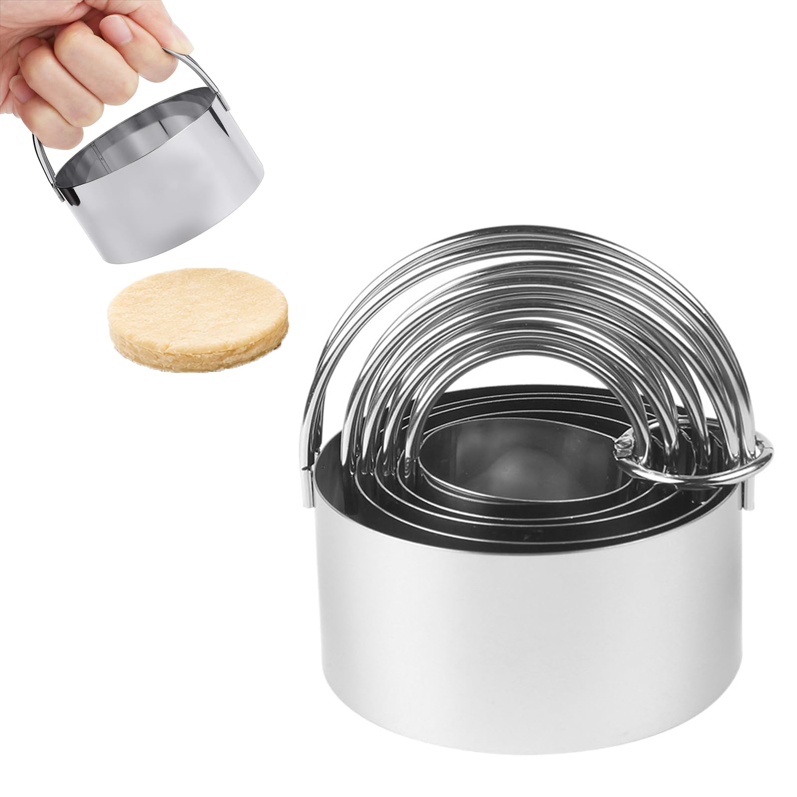 5-Piece Stainless Steel Scone Cutter Set with Handles,5 Versatile Sizes Stainless Steel Pastry Cutters for Baking, Professional Circle Dough Tool for Baking Enthusiasts and Home Bakers