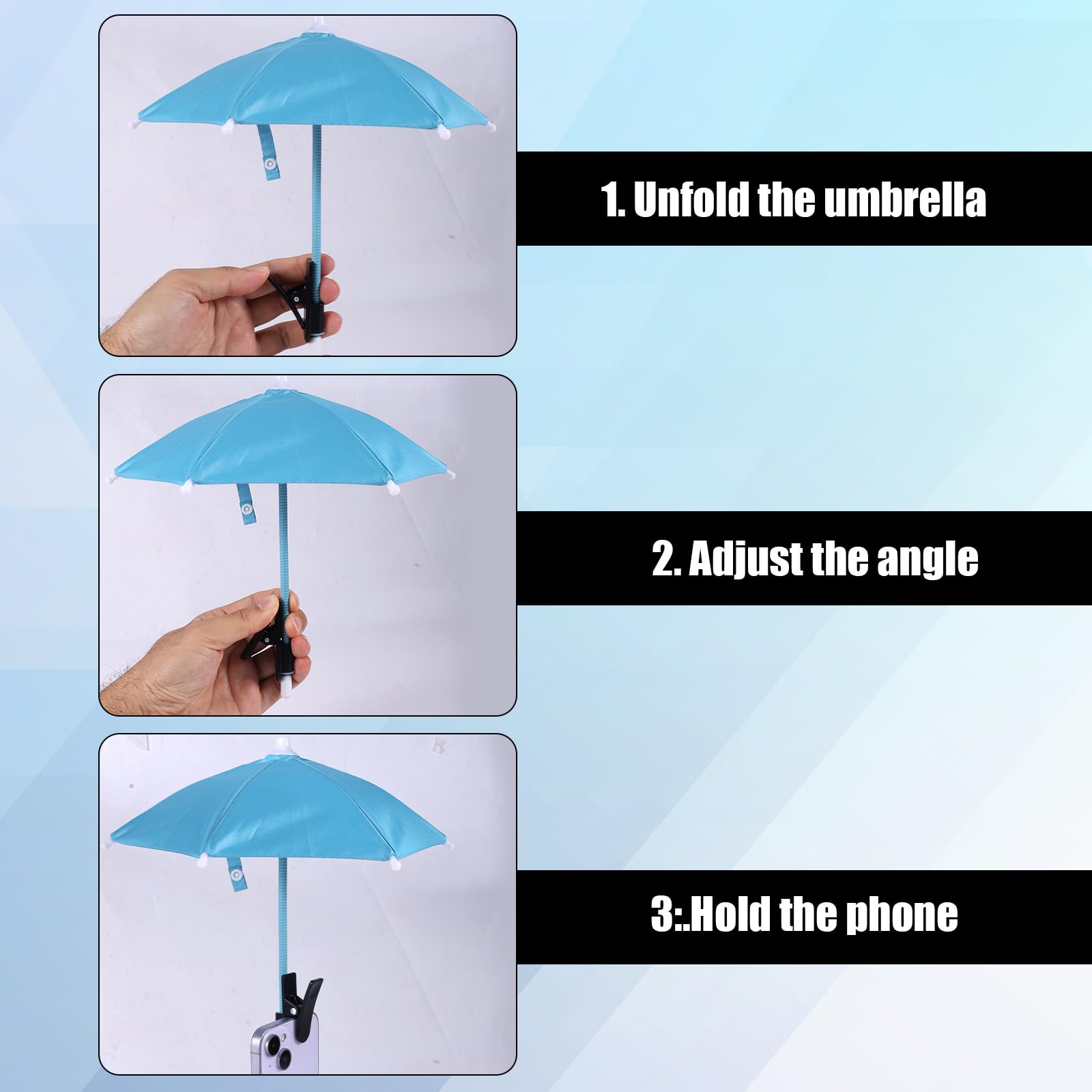 BOXOB Pince Parapluie de Téléphone, Pare-Soleil pour Téléphone Portable Réglable Mini-Couverture Pare-Soleil pour Protéger L'Écran de Votre Mobile Portable du Soleil Pluie (Bleu)