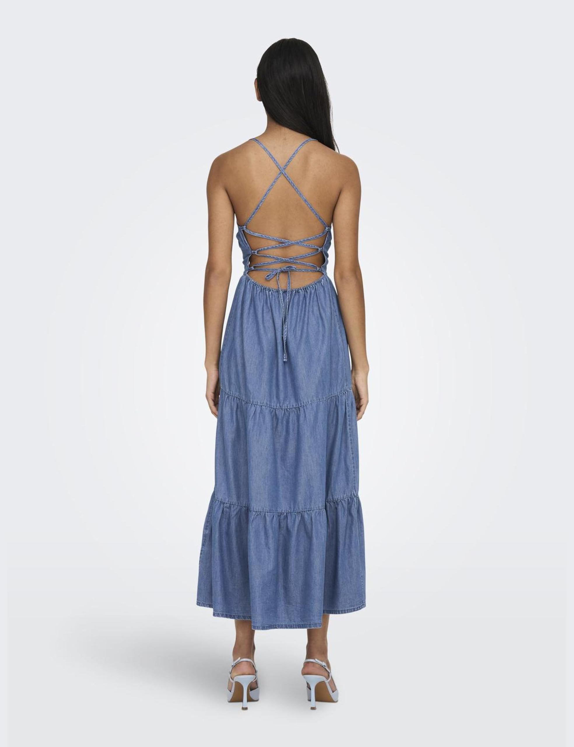 ONLY Damen Onlrina Sl Open Back Long DNM Dress Qyt Jeanskleid (1er Pack)