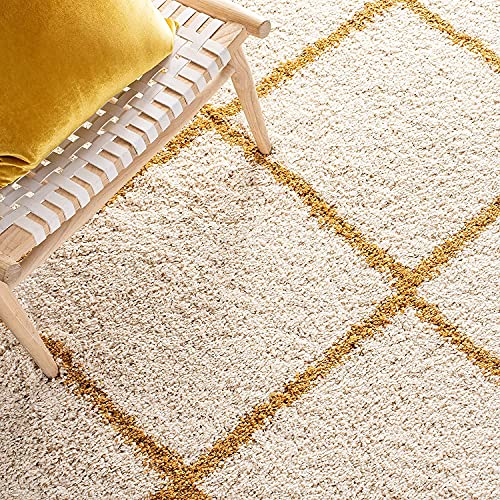 Image of Square Shaggy Fur Rugs and Carpet for Bedroom, Living Room (7x7 Feet Square, Ivory & Gold)