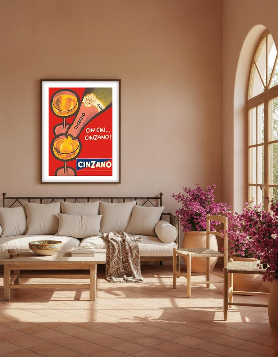 Cin Cin Cinzano - Asti Spumante - włoskie wino musujące - plakat reklamowy vintage ok. 1970-20 x 30 cm vintage drewniany znak artystyczny