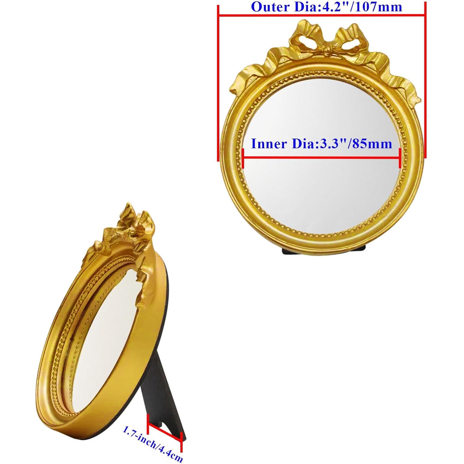 Espejo de pared vintage, espejo colgante decorativo de 4.2 pulgadas de diámetro, pequeño espejo de pared redondo dorado 2