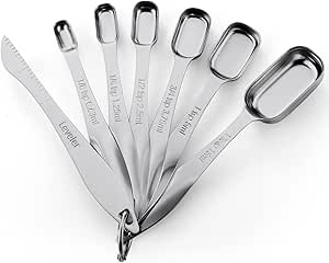 Spring Chef Stainless Steel Measuring Spoons Set of 7 with Leveler, Rectangular Metal Teaspoon & Tablespoon Measuring Spoons for Dry & Liquid Ingredients - Nesting Kitchen Gadgets For Baking & Cooking