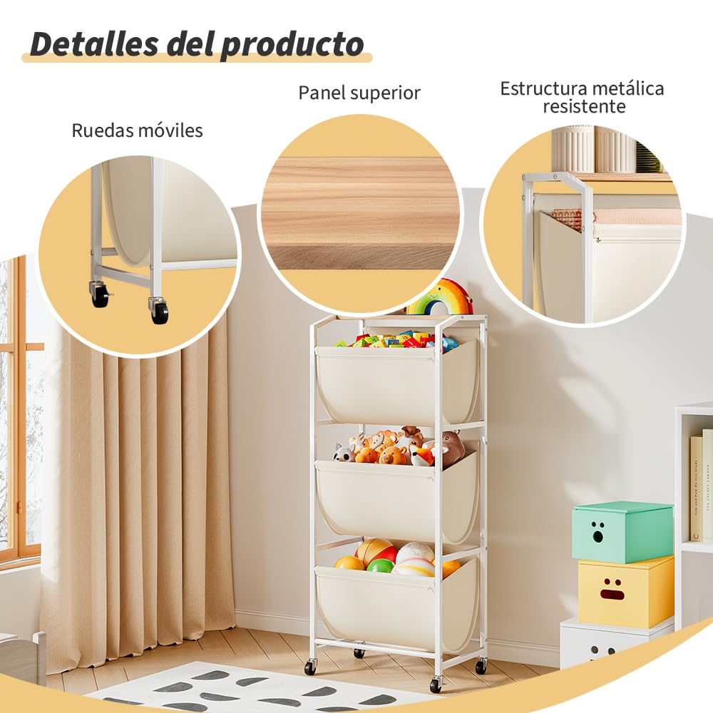 Cesto per biancheria sporca con ruote, organizer per la biancheria a 3 livelli con 3 sacchetti in tessuto rimovibili, classificatore per vestiti da 120 l, scaffale verticale salvaspazio per bagno