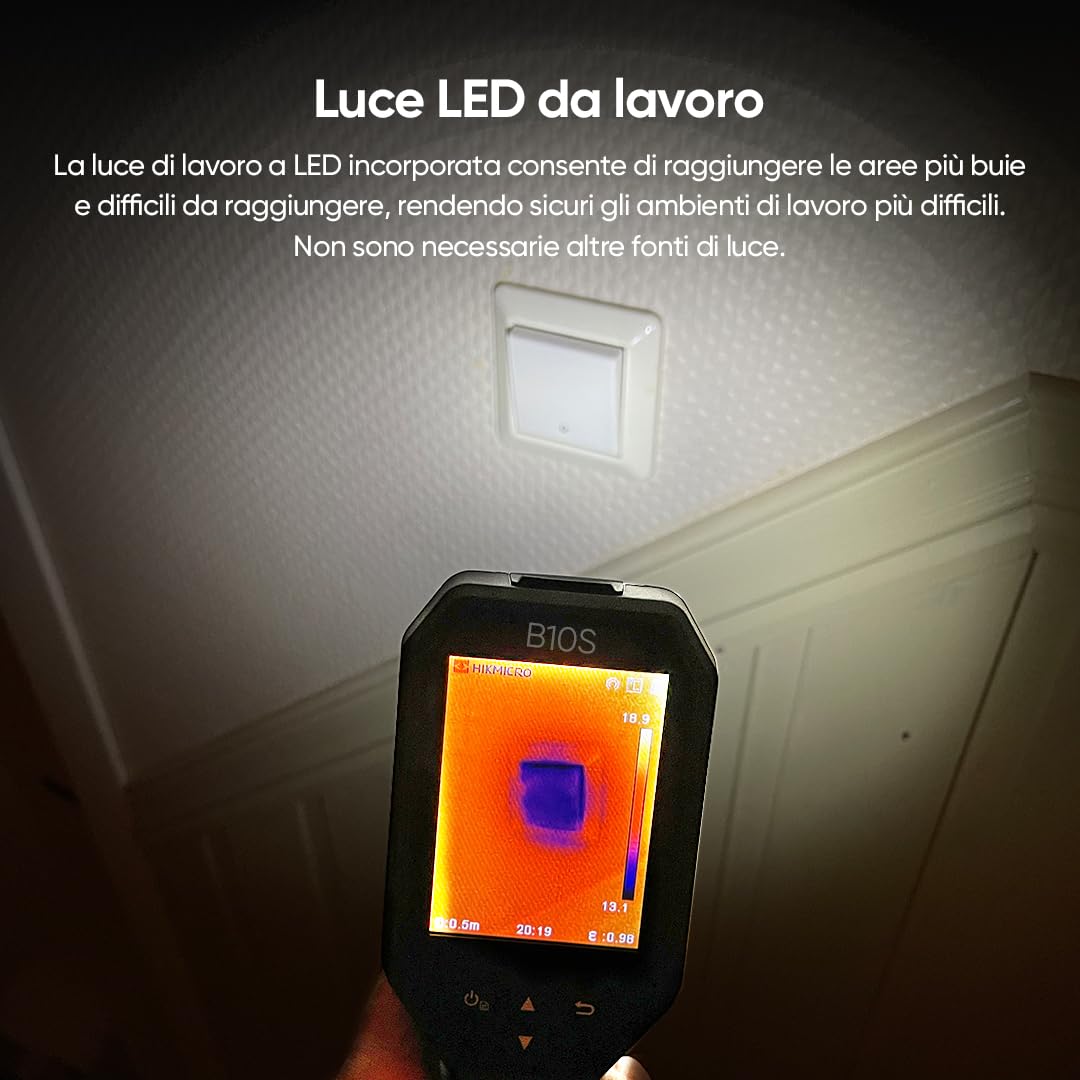 Termocamera B10S T HIKMICRO Risoluzione IR 256 x 192 con Telecamera Visiva da 2MP, Telecamera Termica per Ispezione Domestica, 25 Hz, Schermo LCD con risoluzione 640×480, IP54, -20°C~550°C