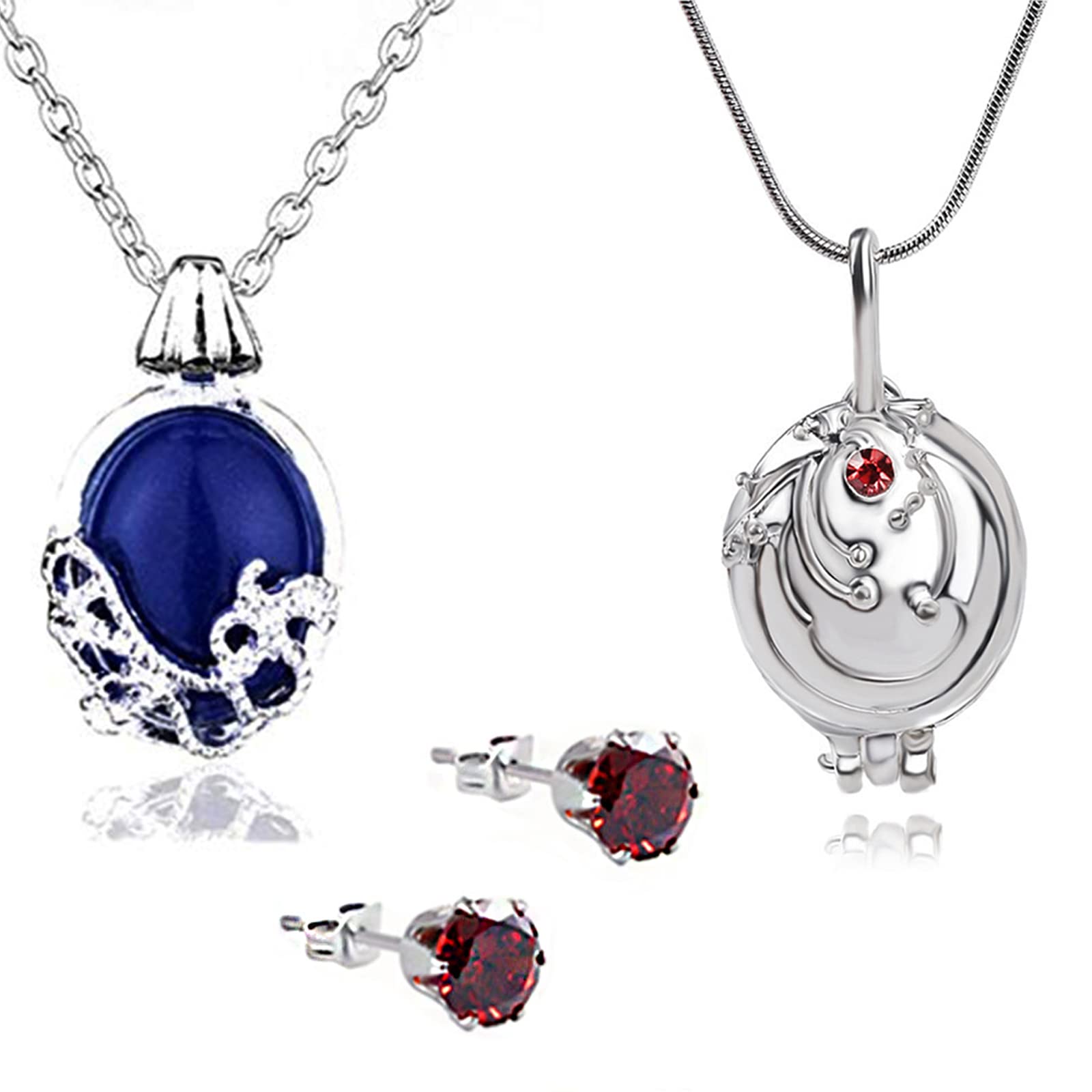 YouUUoYu 3 pcs Vampire Jewelry Set Elena Gilbert Opening Vervain Locket Pendant Necklace Daywalking Katherine Pendant Charm Necklace-Royal Blue Diamond Stud Earrings Red with Transparent Box