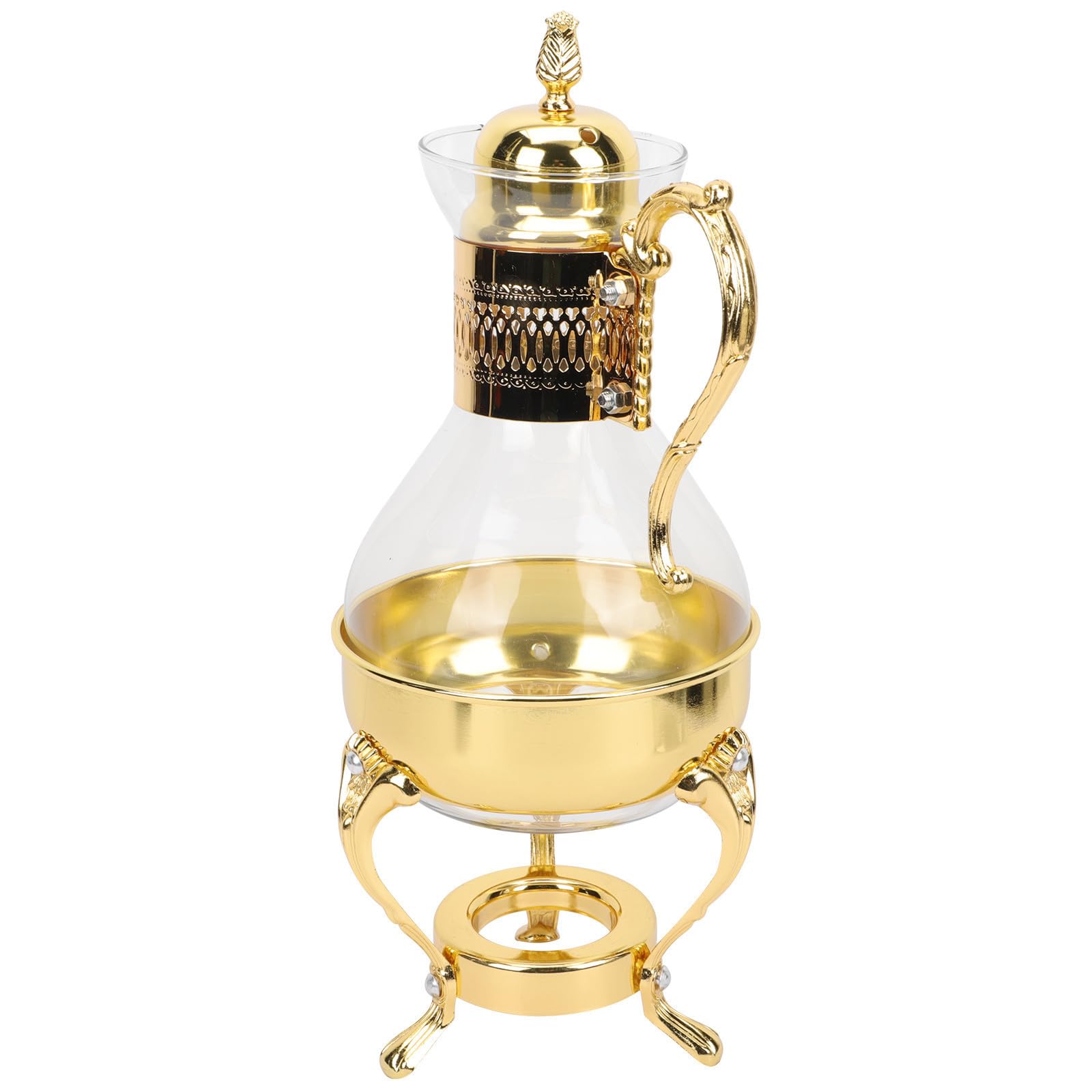Heizbare Glas Kaffeekanne im Europäischen Stil, Gold | Großes Fassungsvermögen, Zinklegierung und Glas, mit Griff, Einfach zu Bedienen
