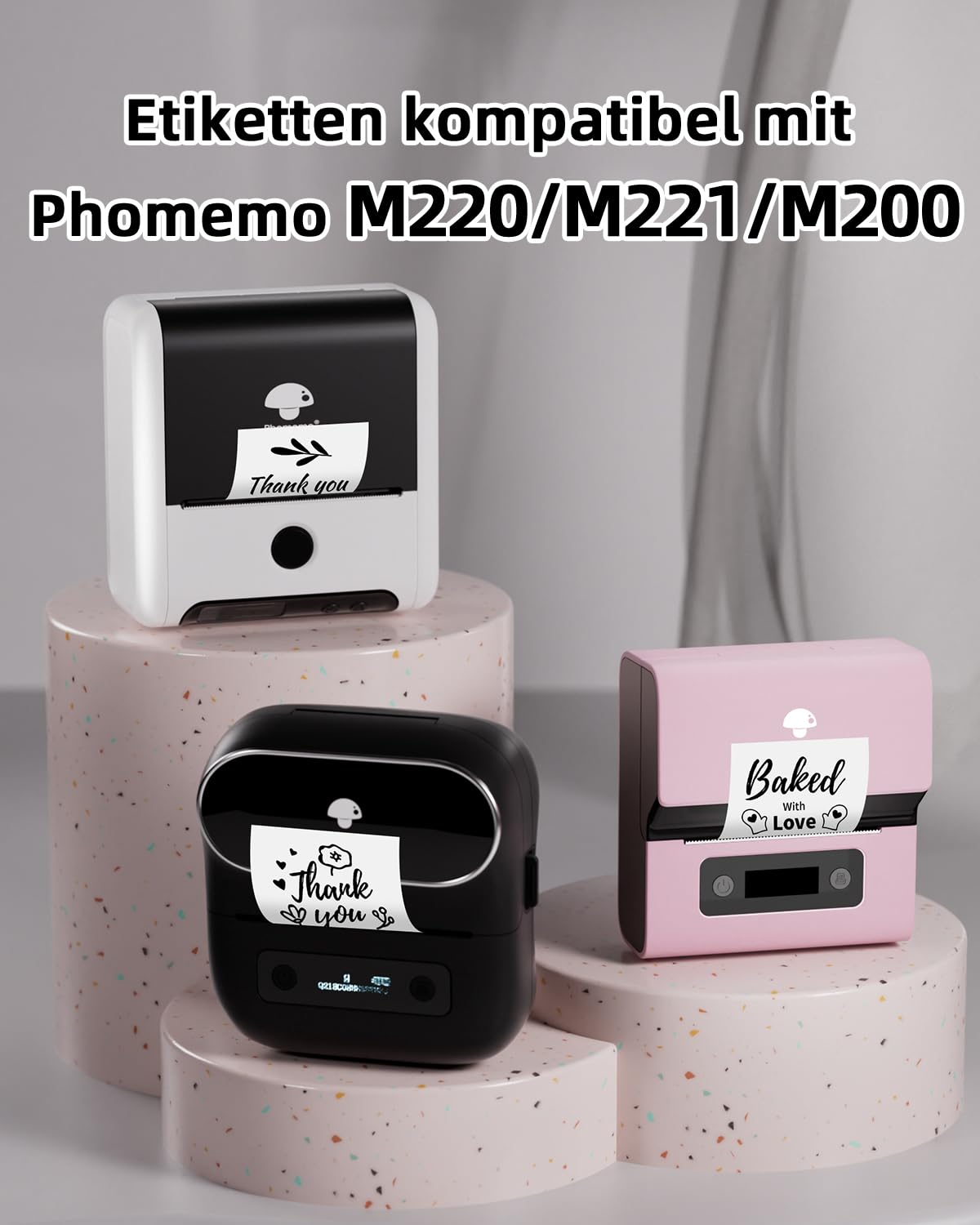 3 rollen Phomemo M200 etiketten, 3 rollen 70 x 40 mm, zelfklevende ronde etiketten, compatibel met Phomemo M200, M220, M221 labelprinters, goederenetiketten, 3 rollen, 180 etiketten/rol