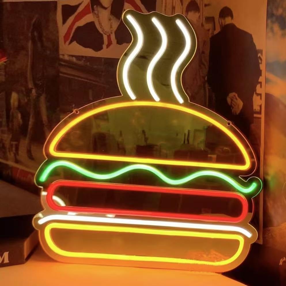 Hamburger Neon Sign for Wall Decor Dimmable Burger LED Neon Light Food Light Up Sign for Hamburger Shop Restaurant Home Bar Kidroom Fast Food Shop Décor — image 1