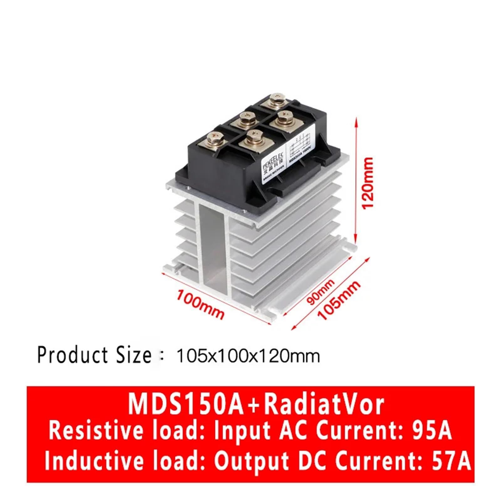 1 pz 100A Raddrizzatore a Ponte MDS 60A 150A 200A 1600 V Modulo Diodo a Onda Intera Raddrizzatore Trifase con Dissipatore di Calore in Alluminio(150A)