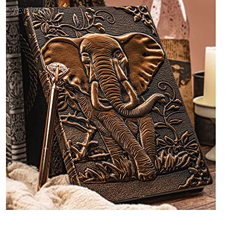 Image of 3D Elephant Vintage Leather Journal Writing Notebook with Pen Set,Antique Handmade Leather Daily Notepad Sketchbook,Travel Diary&Notebooks to Write in,Elephant Journal Gift for Men Women