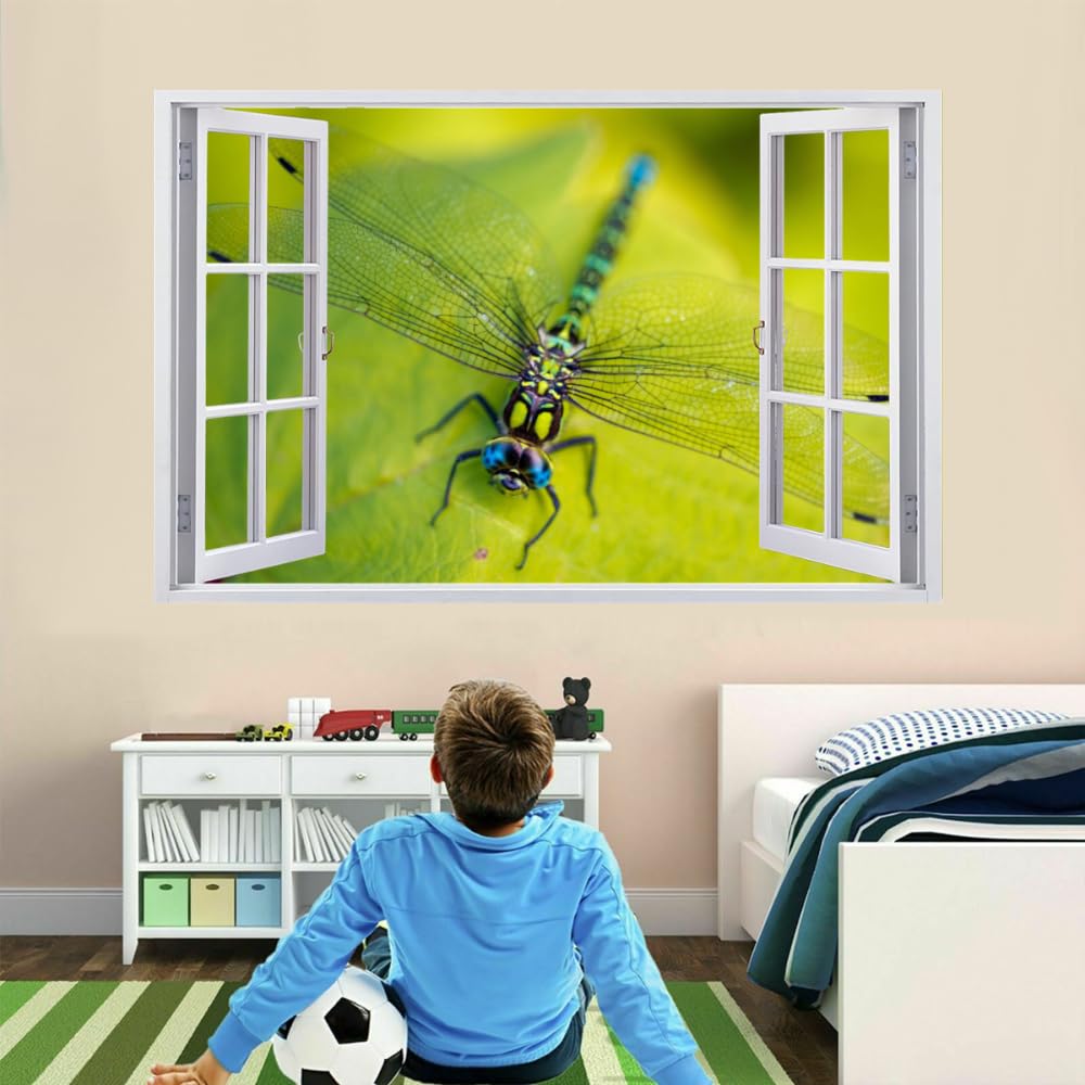 3D Wandtattoos Durchbruch Wandbild Libelle Kinderzimmer Aufkleber Wandaufkleber Wandsticker für Kinderzimmer Junge Mädchen Teenager Zimmer Wohnzimmer Schlafzimmer 120x80cm